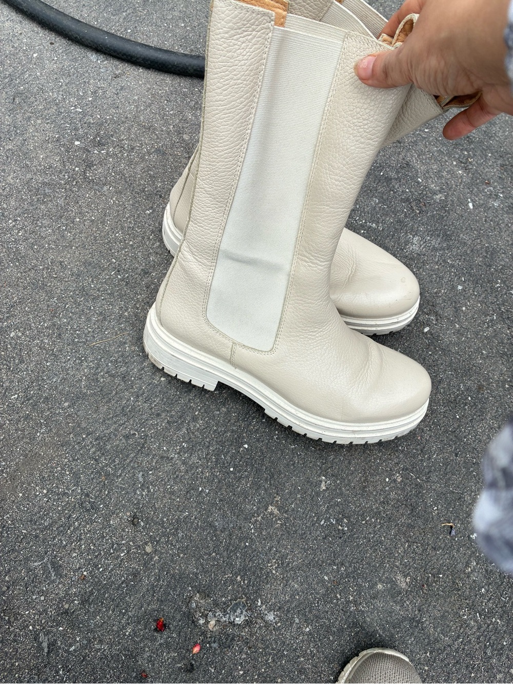Women's Cream Leather Chelsea Platform Booties